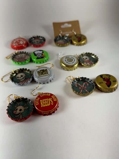 Spooky Bottle-Cap Christmas Earrings