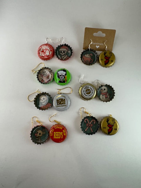 Spooky Bottle-Cap Christmas Earrings
