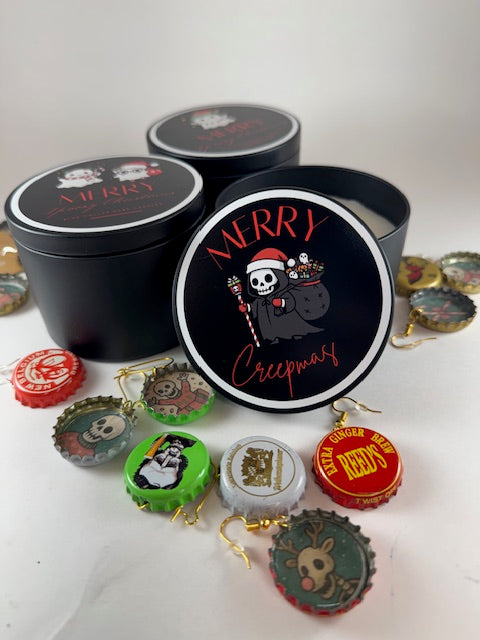 Spooky Bottle-Cap Christmas Earrings