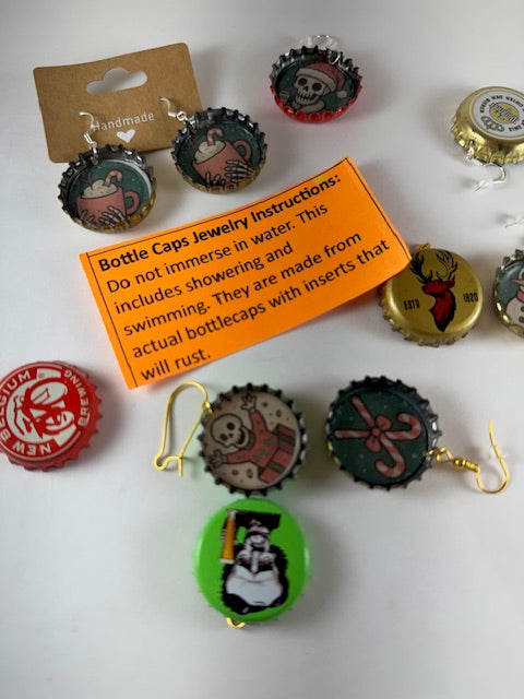 Spooky Bottle-Cap Christmas Earrings