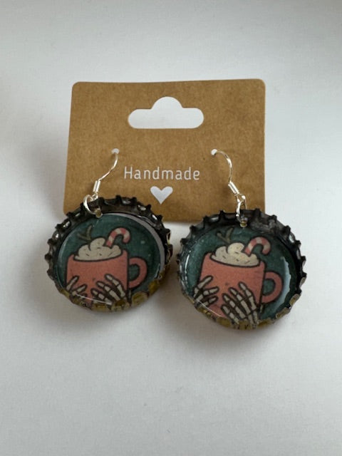 Spooky Bottle-Cap Christmas Earrings