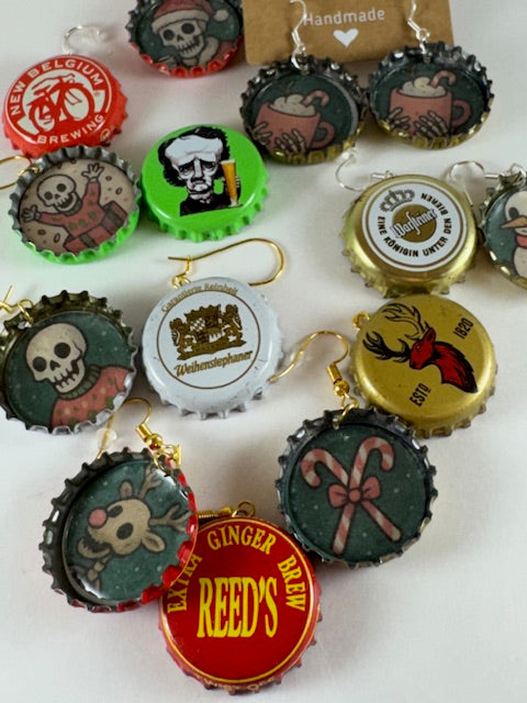 Spooky Bottle-Cap Christmas Earrings